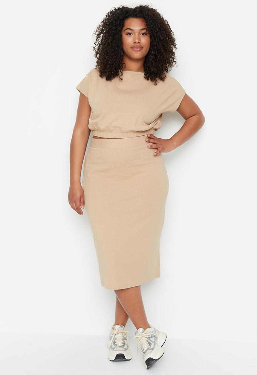 Trendyol - Plus knit bottom-top set - mink