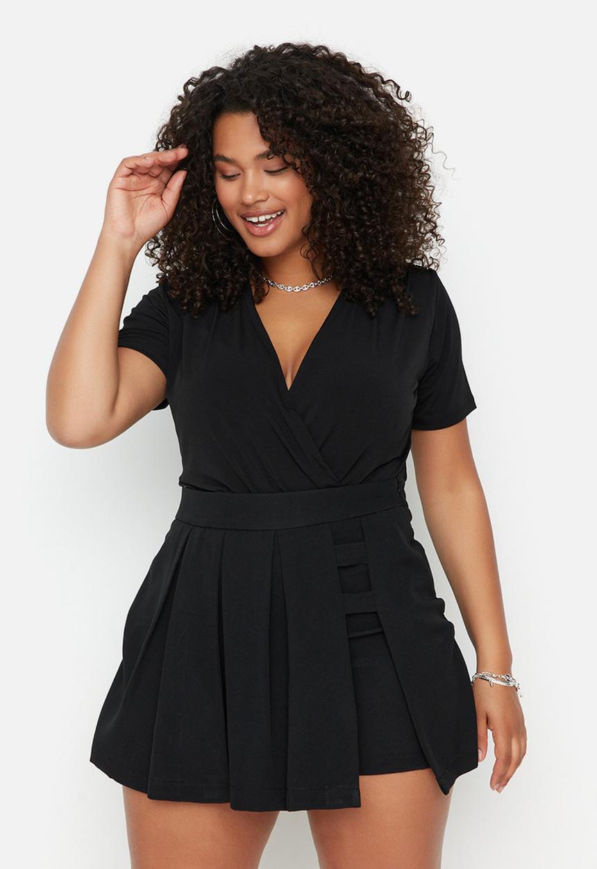 Trendyol - Plus wrap bodysuit - black