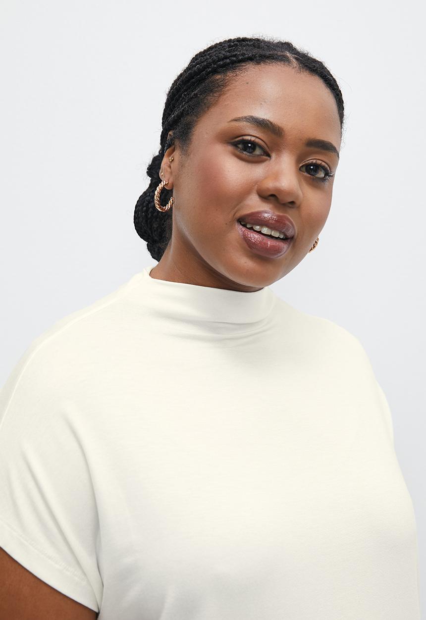 edit Plus - Grown on sleeve high neck shell - milk