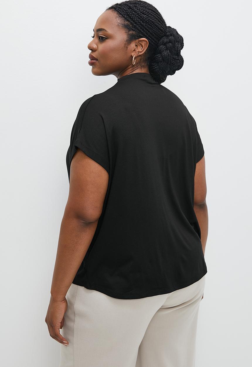 edit Plus - Grown on sleeve high neck shell - black