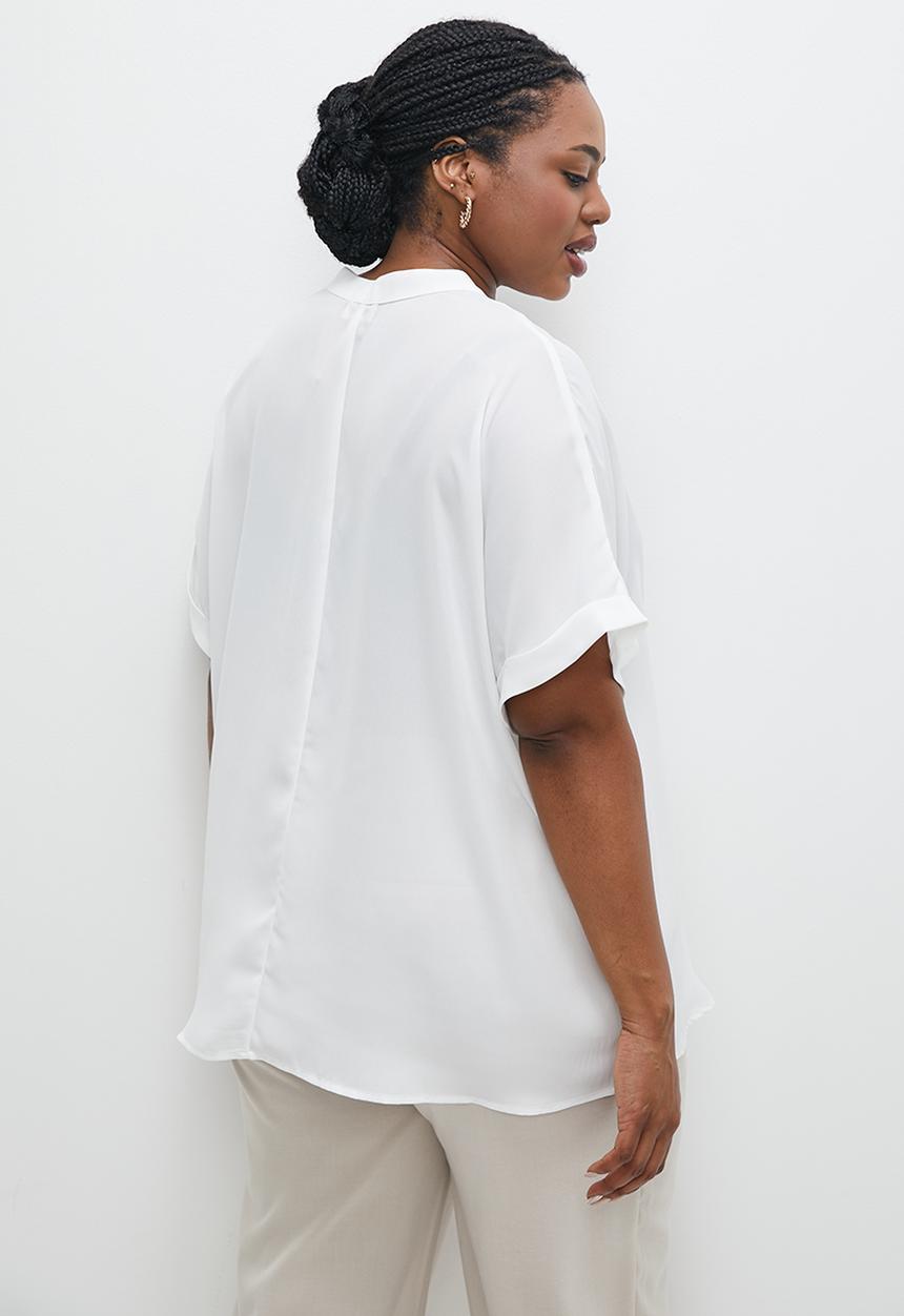 edit Plus - Grown sleeve mandarin collar shell - milk