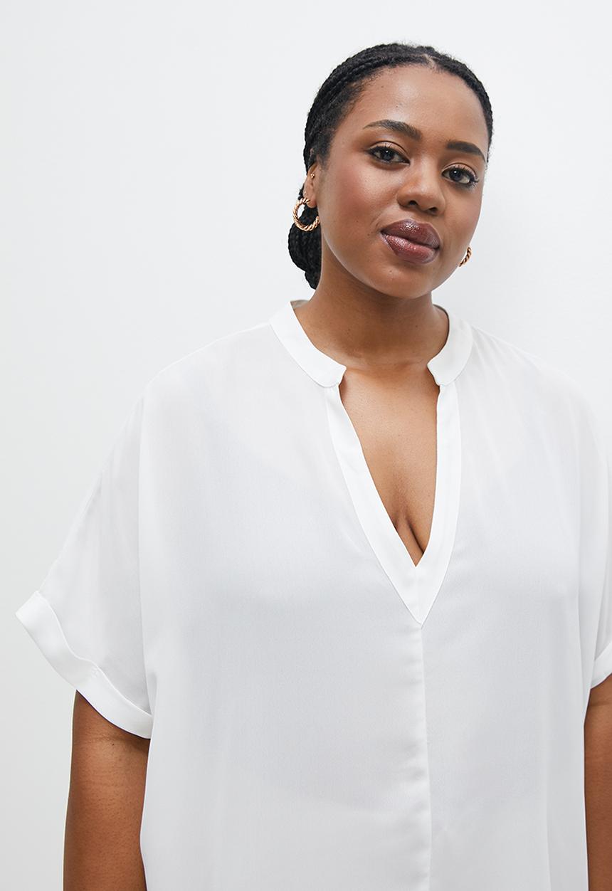 edit Plus - Grown sleeve mandarin collar shell - milk