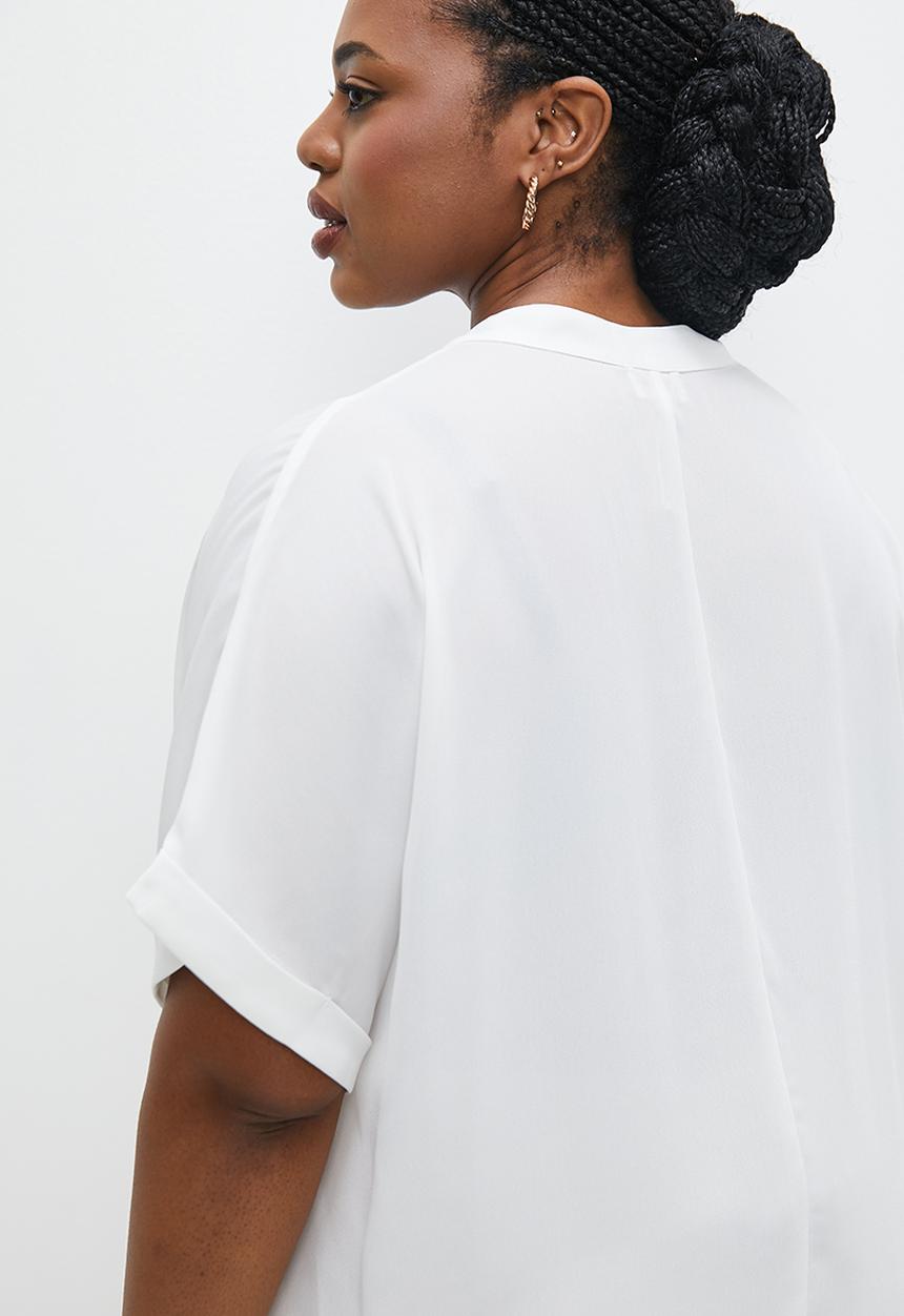 edit Plus - Grown sleeve mandarin collar shell - milk