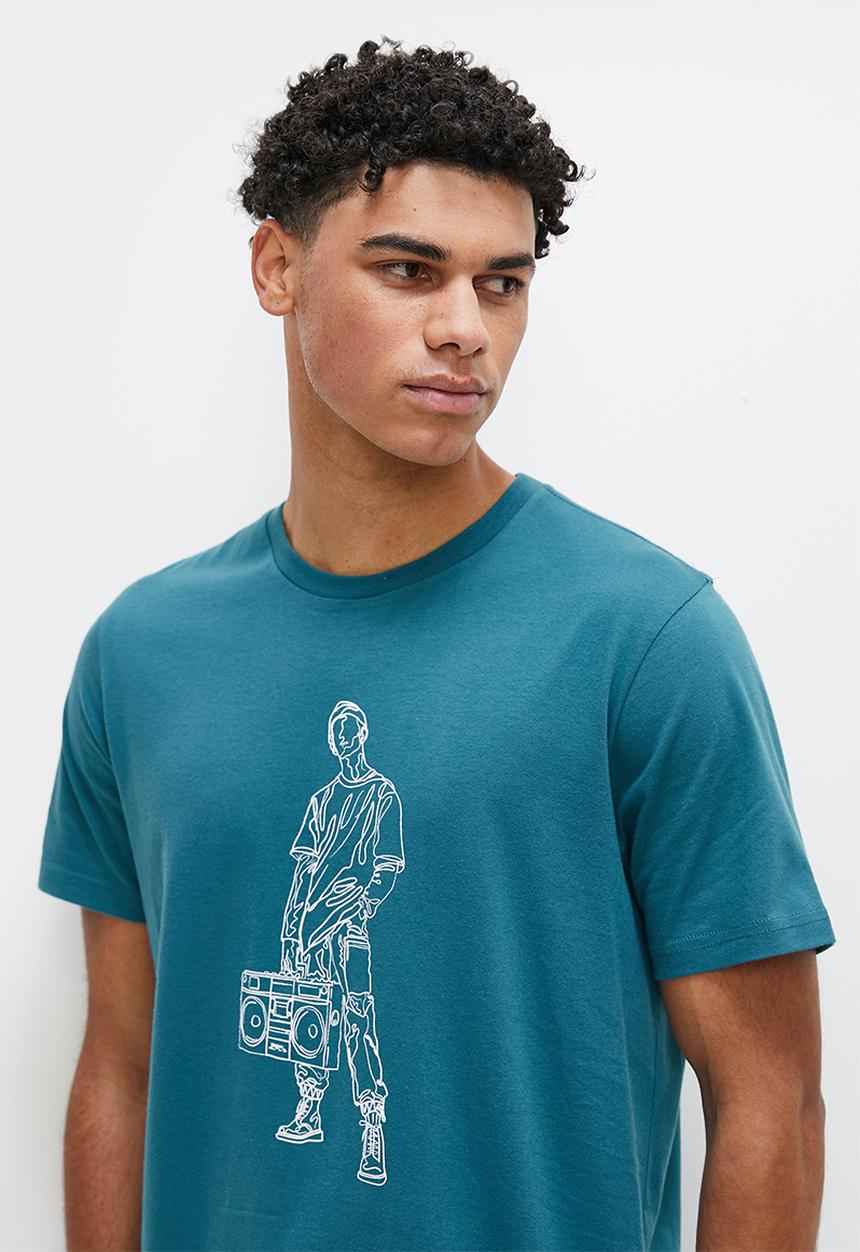 STYLE REPUBLIC - Walkman graphic tee - coral blue