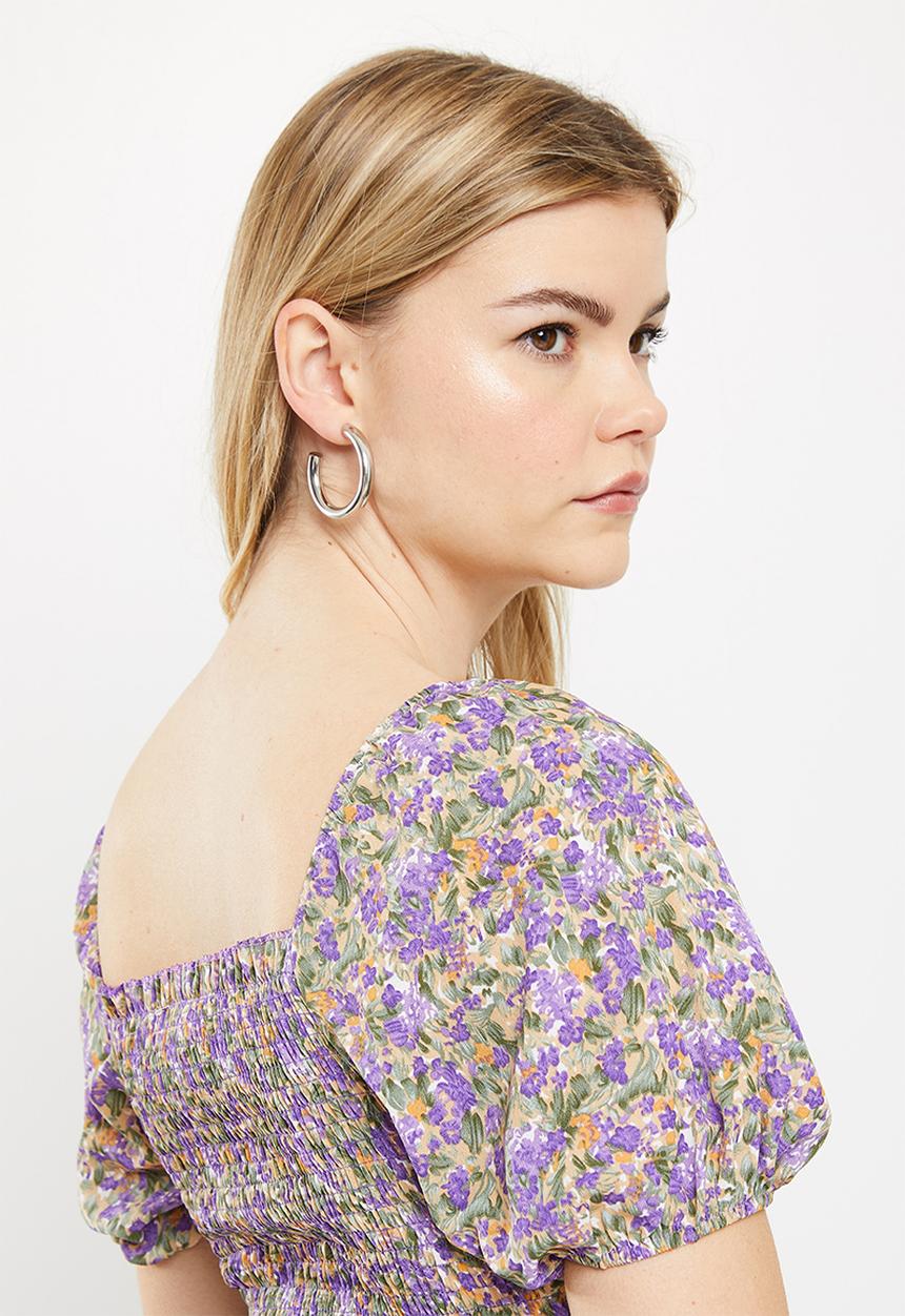 dailyfriday - Tie detail puff sleeve top - purple ditsy