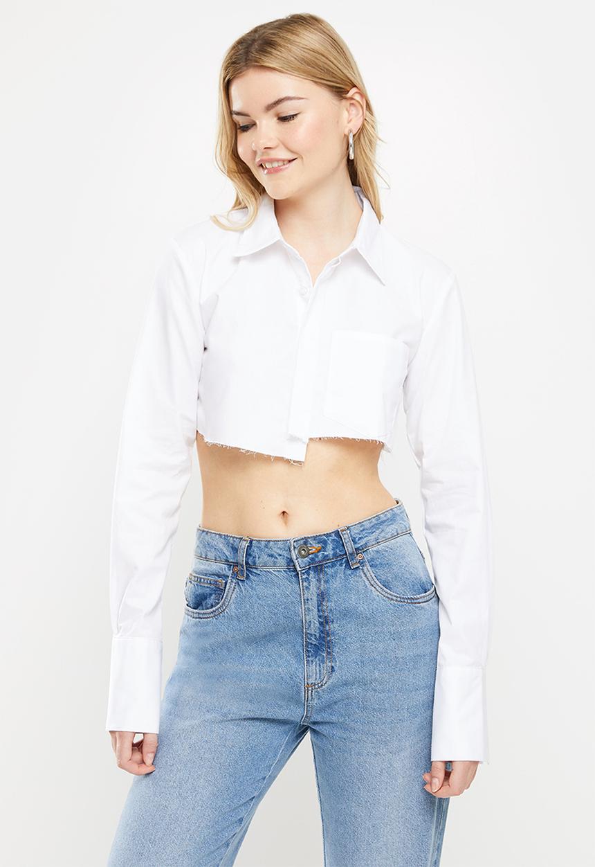 dailyfriday - Long sleeve cropped shirt - white