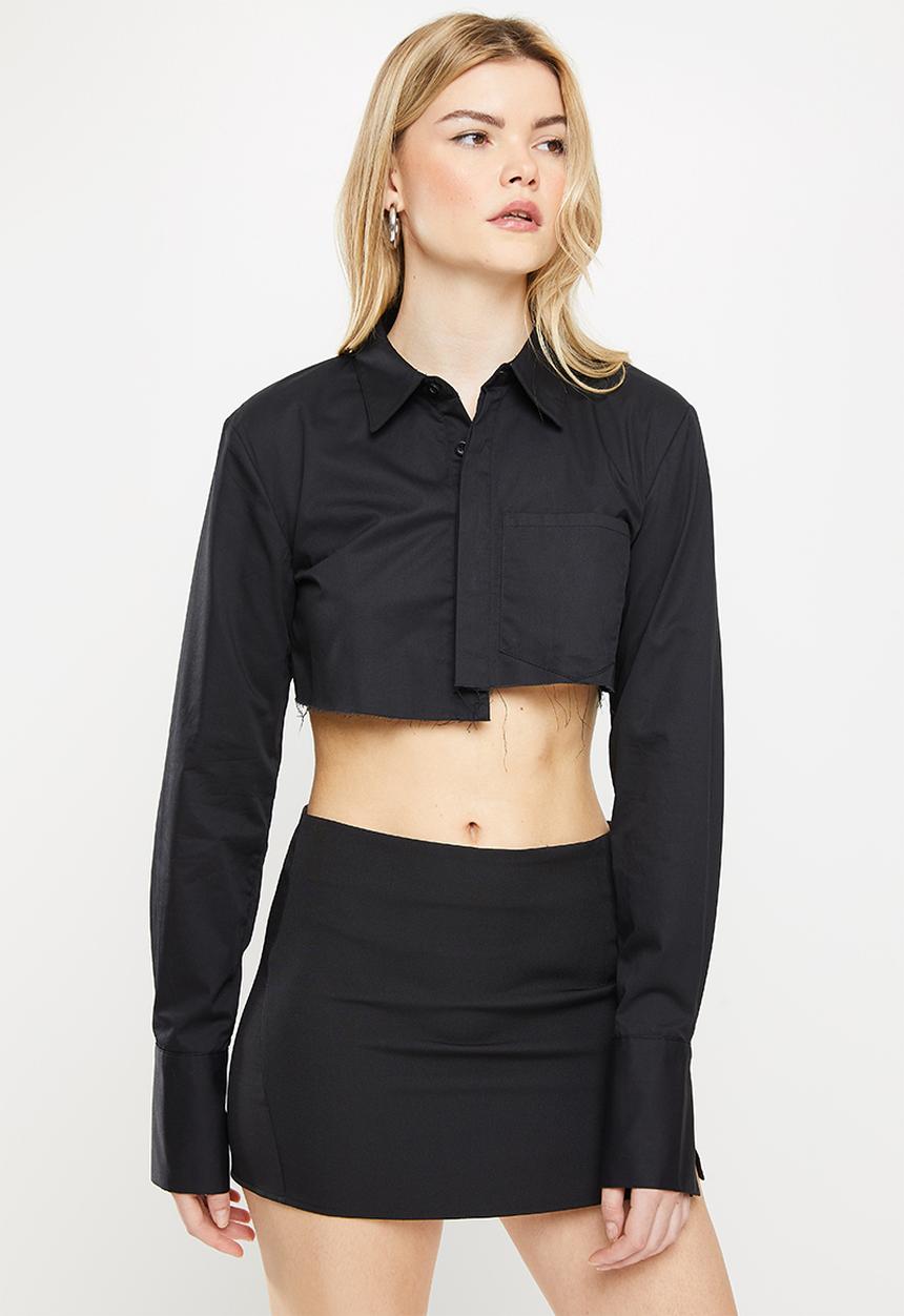 dailyfriday - Long sleeve cropped shirt - black