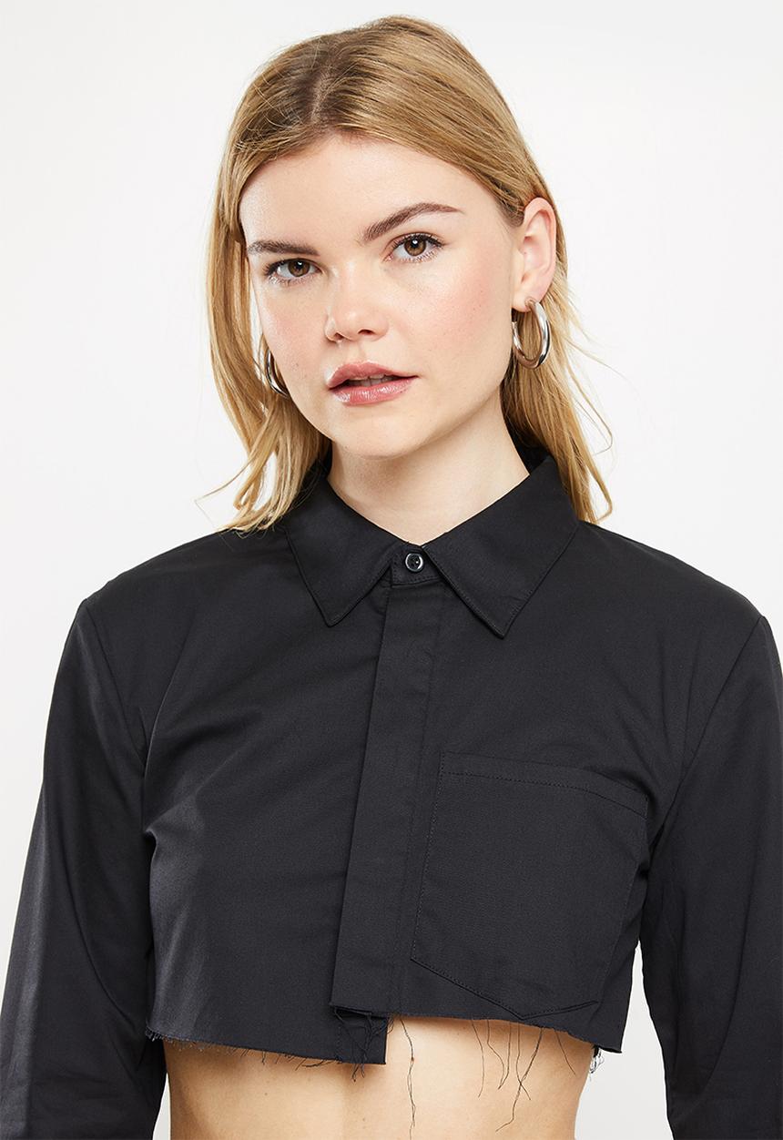 dailyfriday - Long sleeve cropped shirt - black