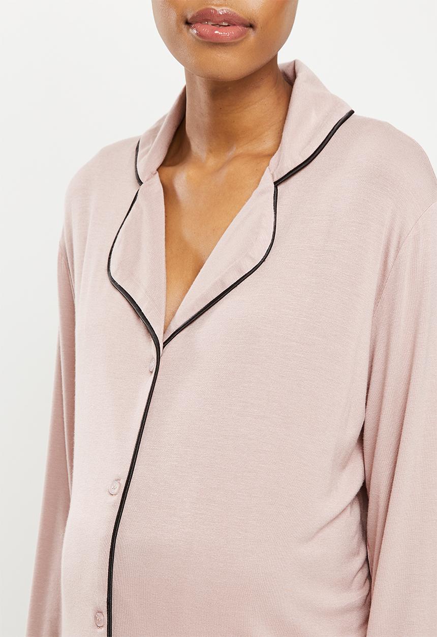 Superbalist - Maternity knit button down set - bark & black