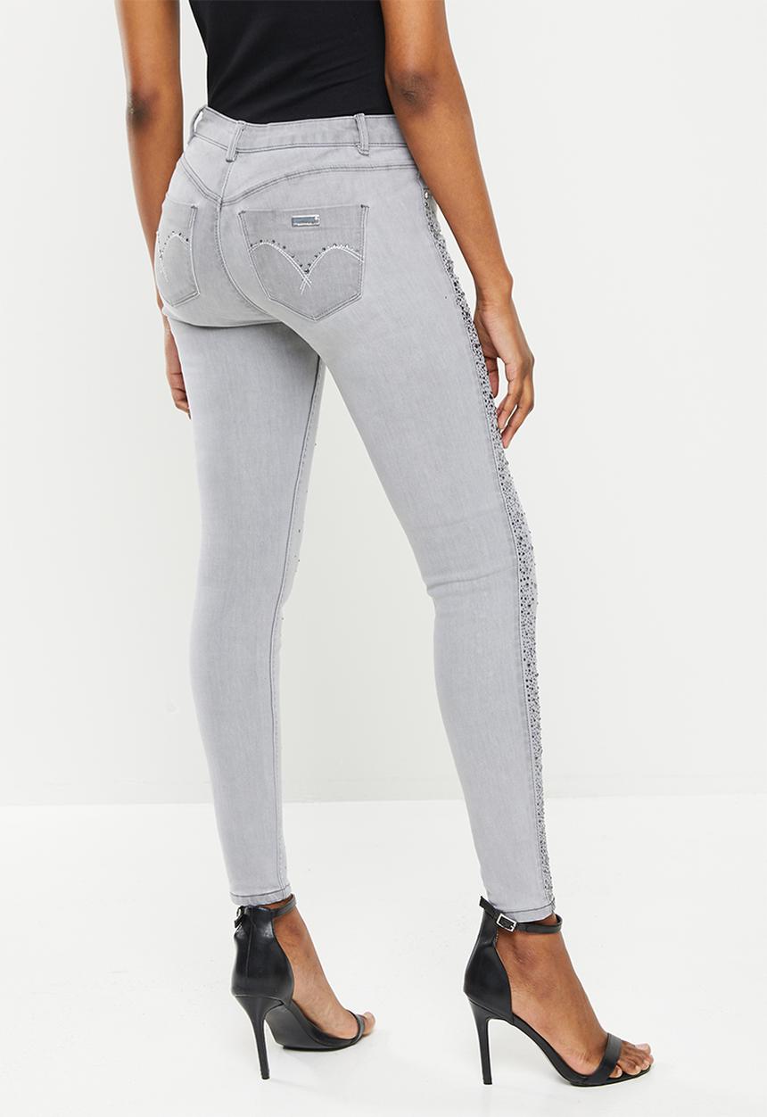 SISSY BOY - Jon jon skinny with side seam diamante - grey