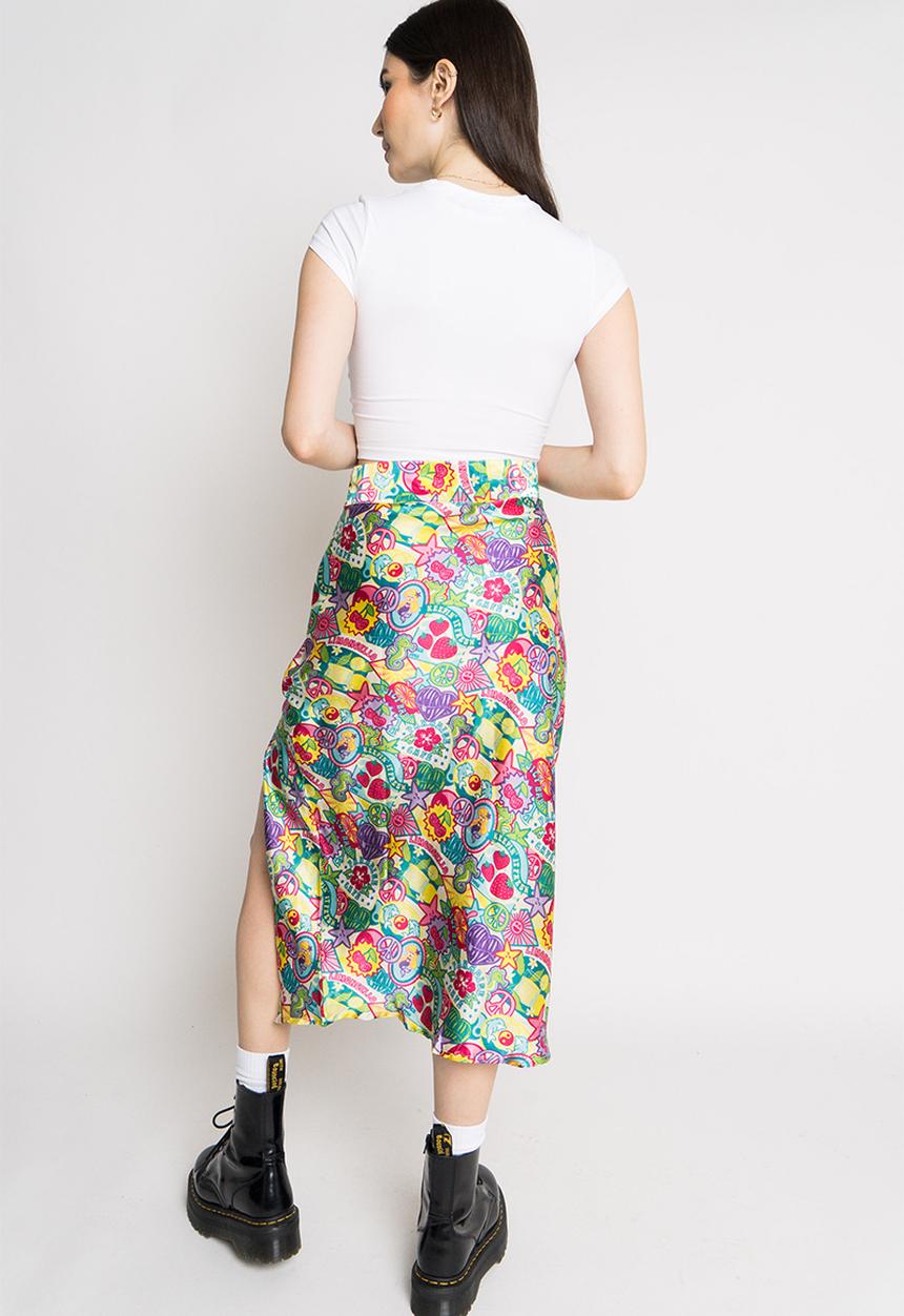 Daisy Street - Satin midi skirt - badge print