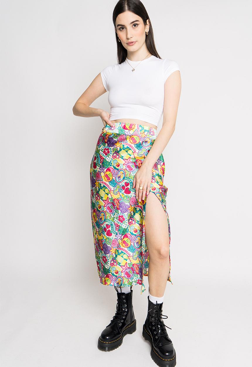 Daisy Street - Satin midi skirt - badge print