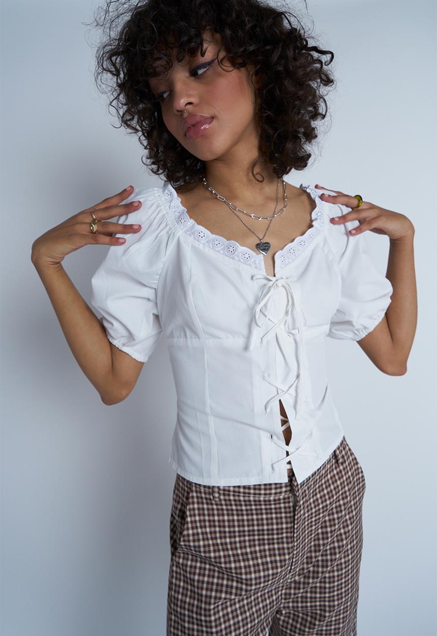 Daisy Street - Corset lace up crop top - white