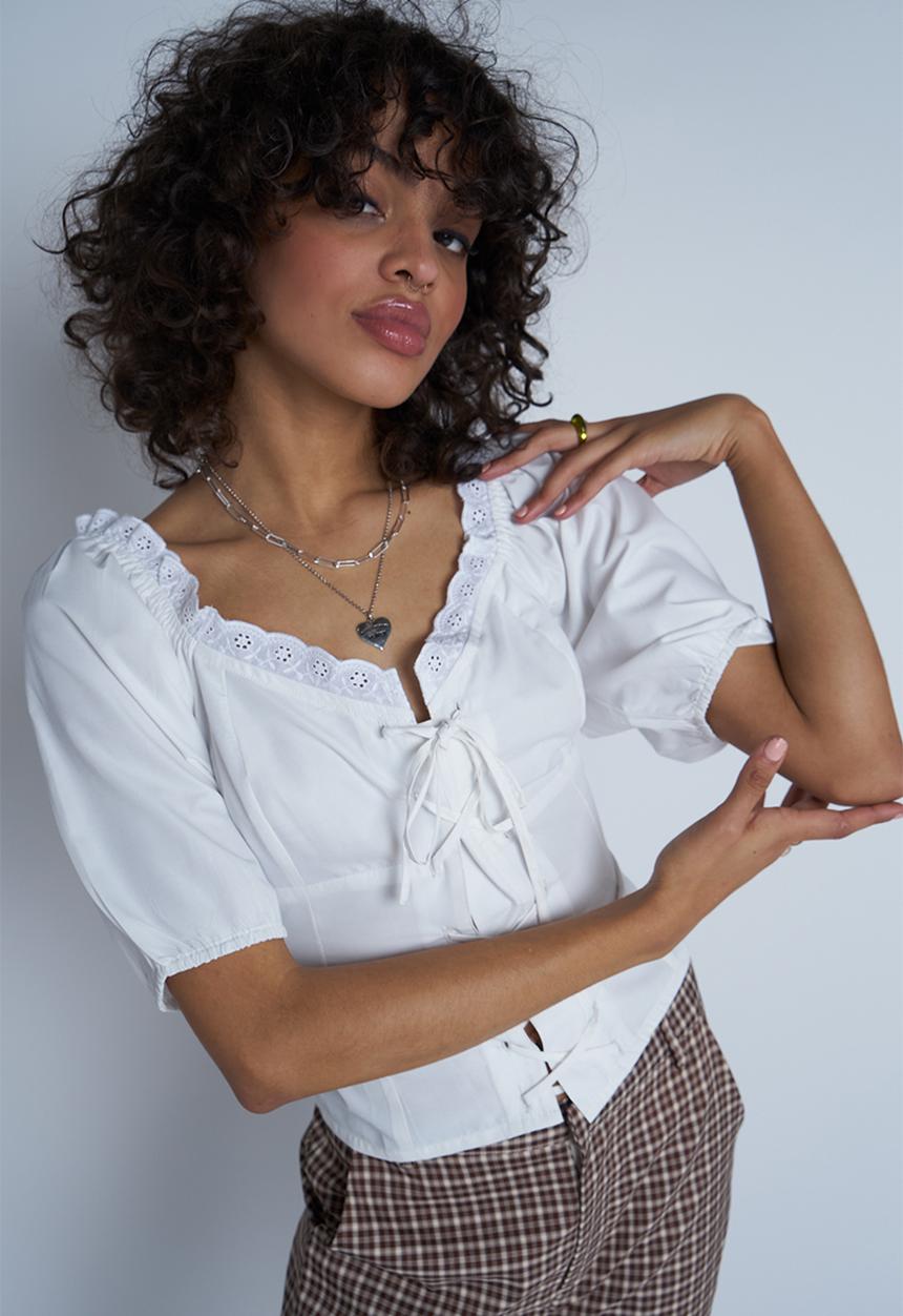 Daisy Street - Corset lace up crop top - white