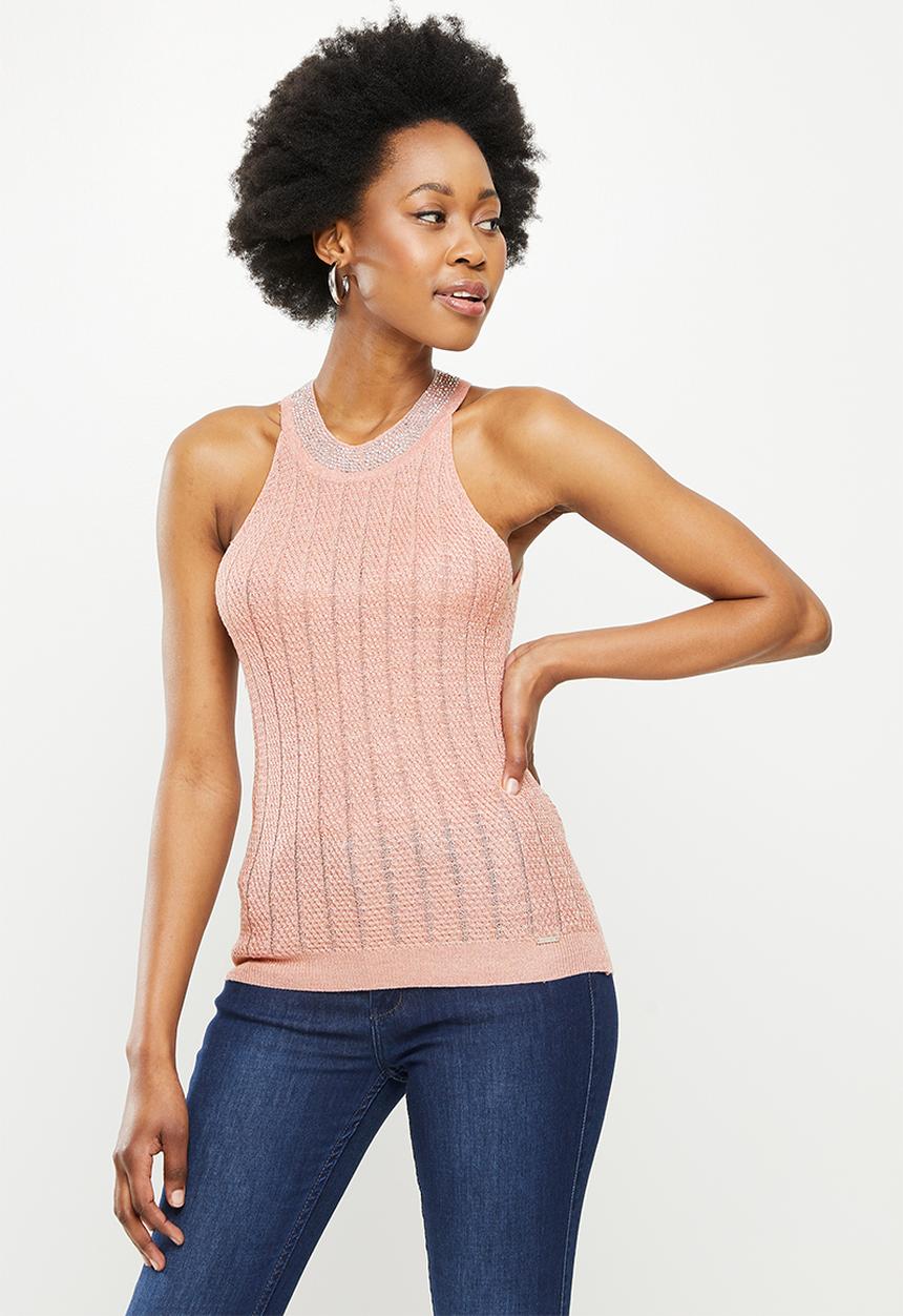 SISSY BOY - Bling vest with halter neck - dusty pink