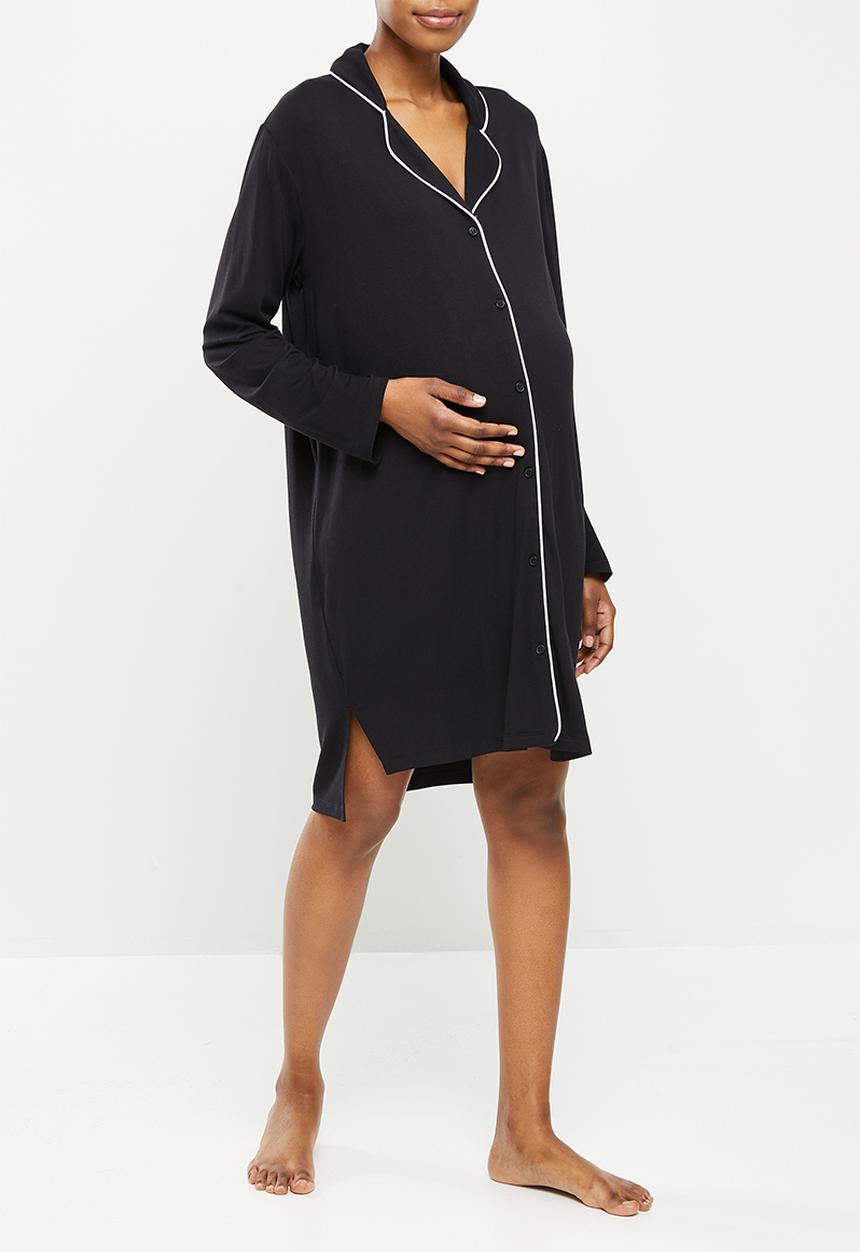 edit Maternity - Maternity recovery night shirt - black with ivory piping