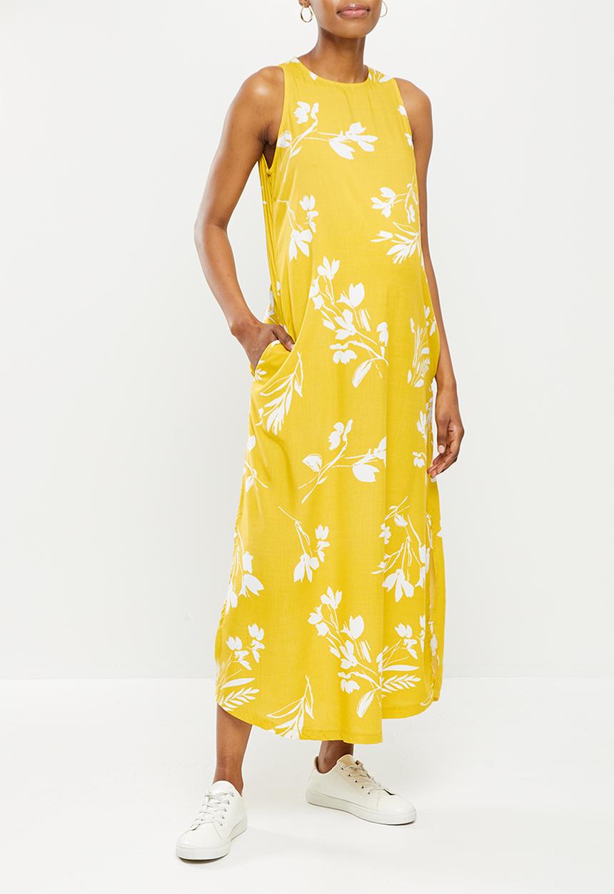 edit Maternity - Maternity highneck trapeze dress - ochre based floral