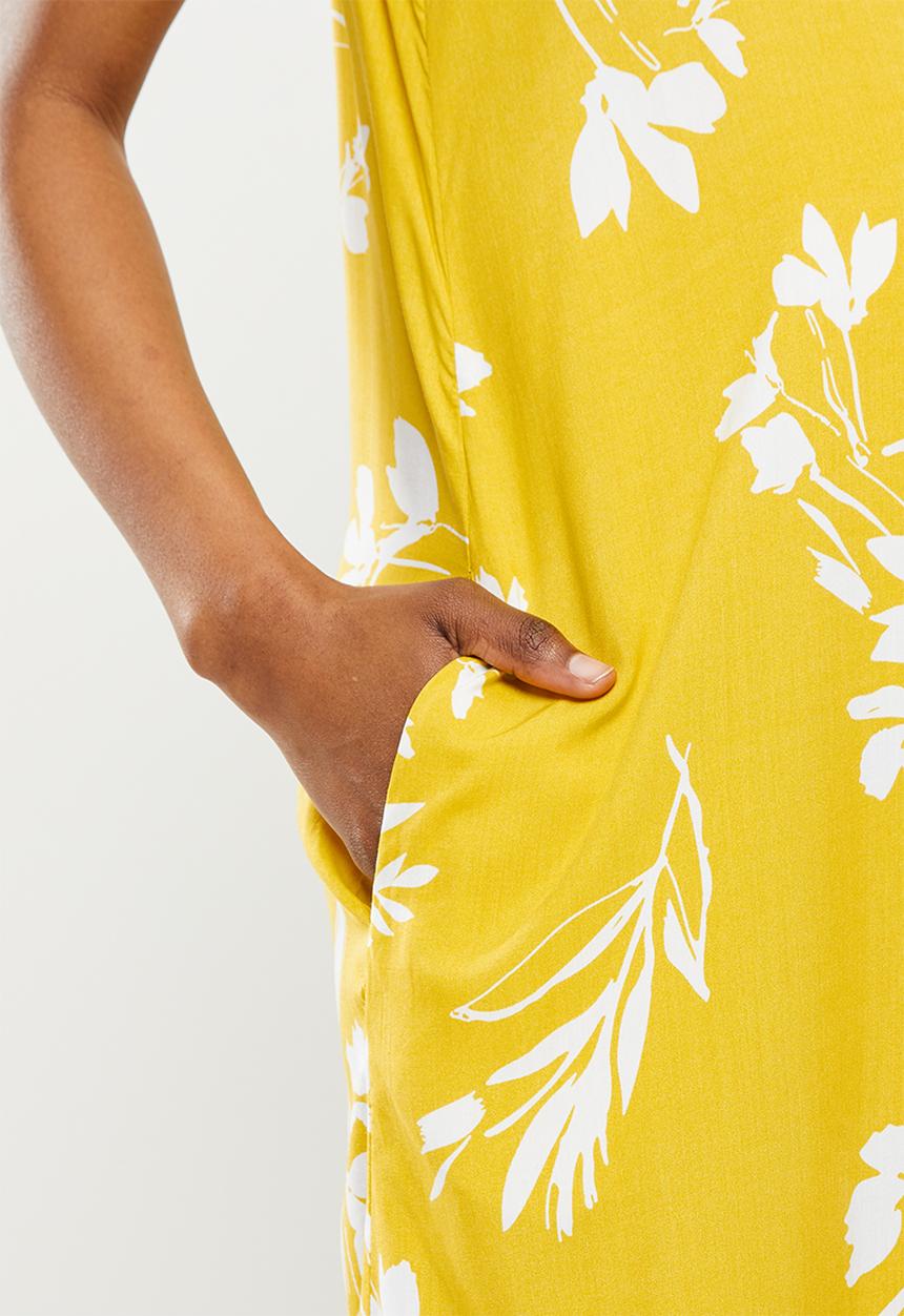 edit Maternity - Maternity highneck trapeze dress - ochre based floral