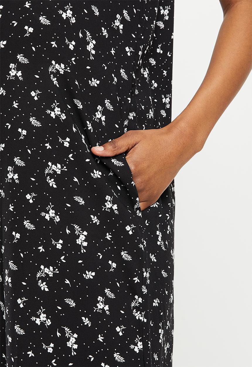 edit Maternity - Maternity highneck trapeze dress - black based spot floral