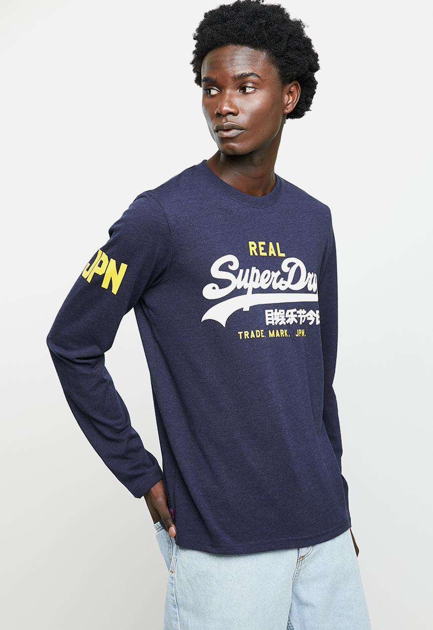 Superdry. - Vintage vl classic long sleeve top - midnight blue grit
