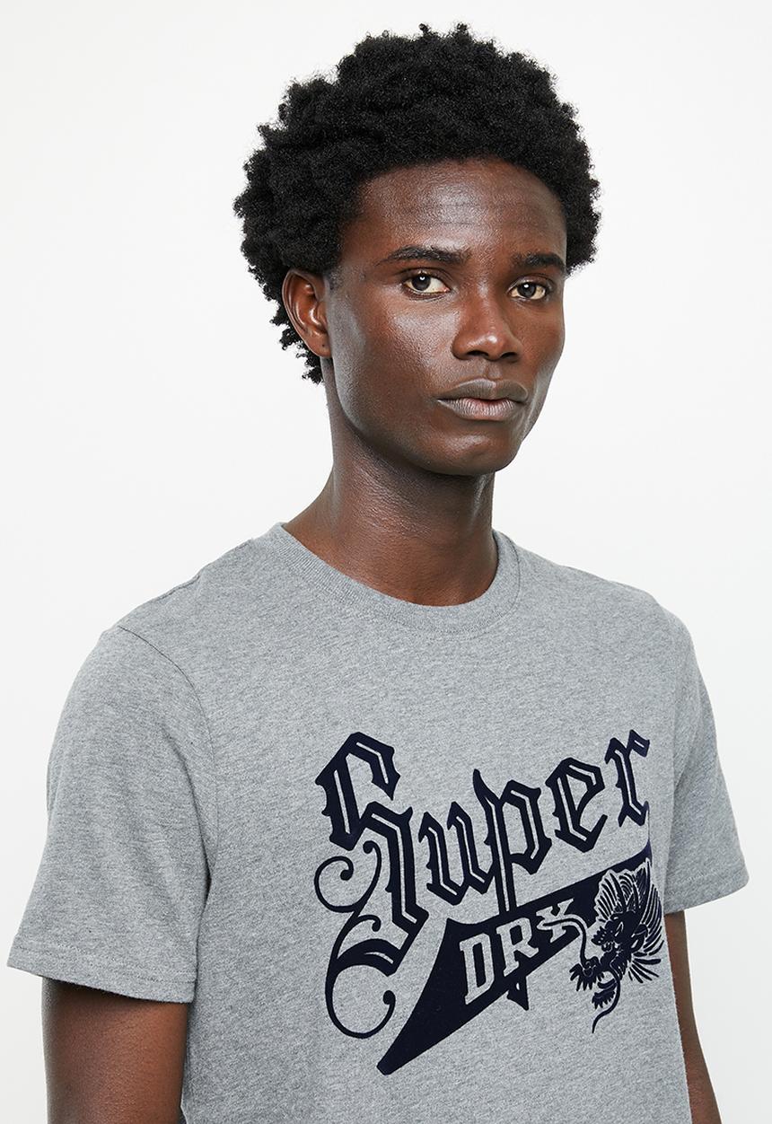 Superdry. - Vintage script style coll tee - rich charcoal marl
