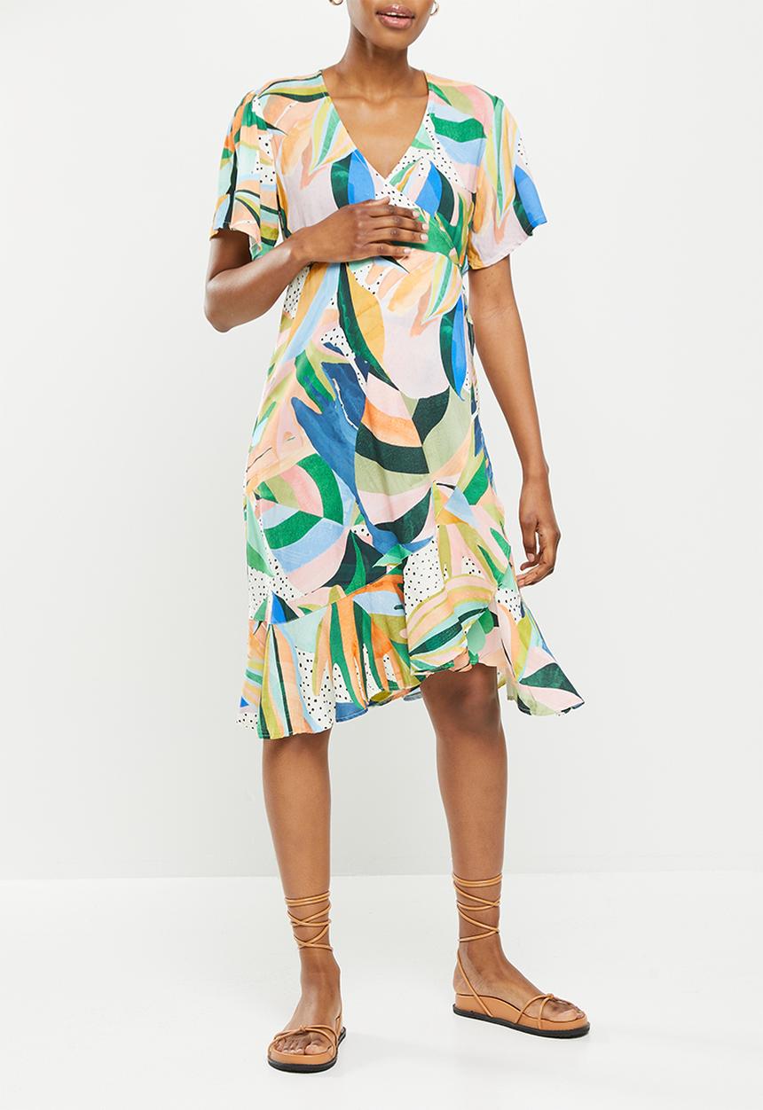 Superbalist - Maternity frill wrap dress - tropical abstract