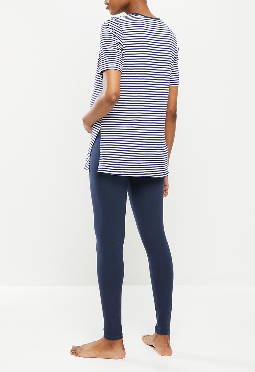 Superbalist - Maternity sleep tee & legging set - navy & white stripe