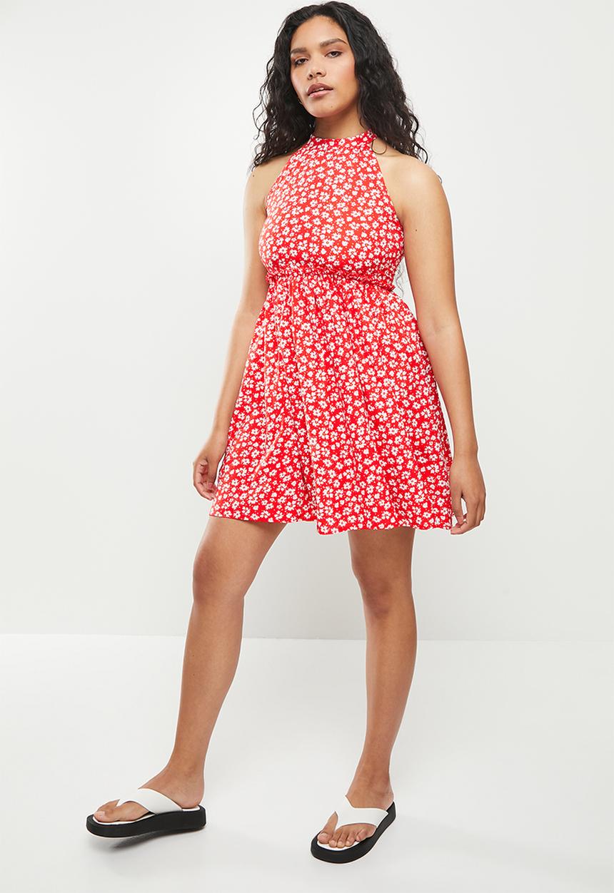 dailyfriday - Halter neck mini dress - red based floral