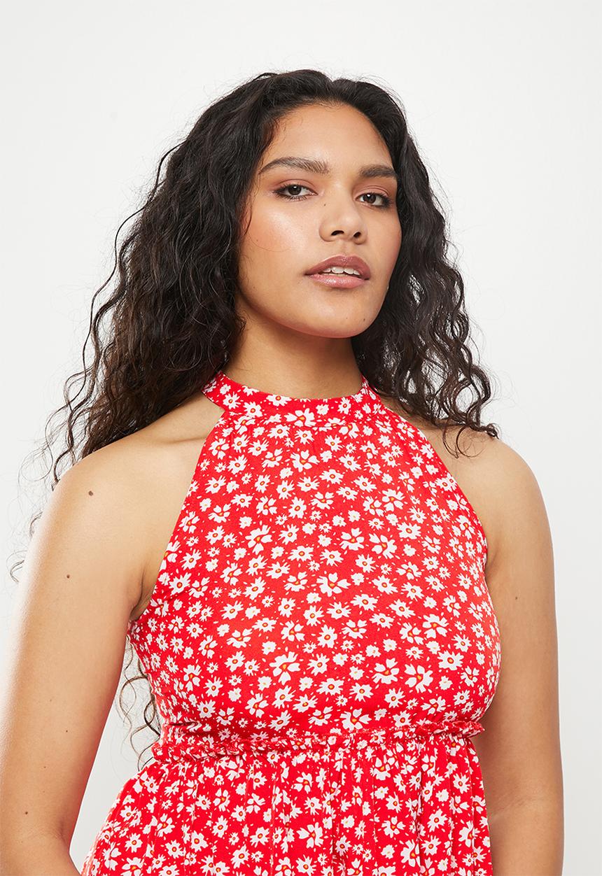 dailyfriday - Halter neck mini dress - red based floral