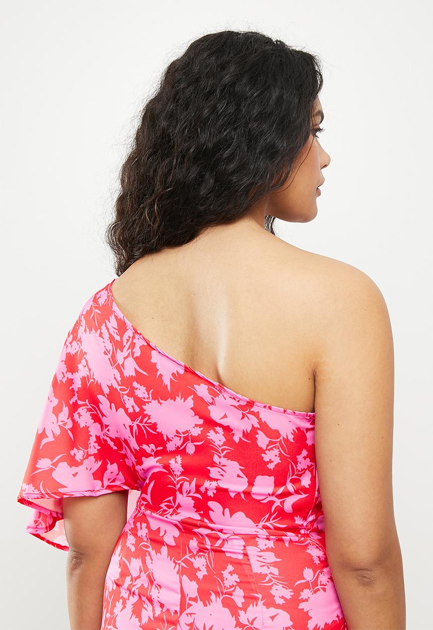 dailyfriday - One shoulder wrap midi dress - pink floral