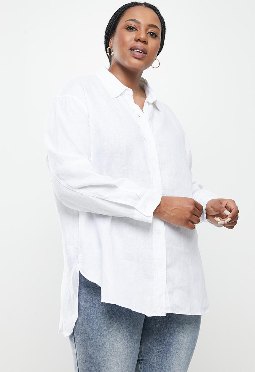 Me&B - Plus longer length long sleeve shirt - white