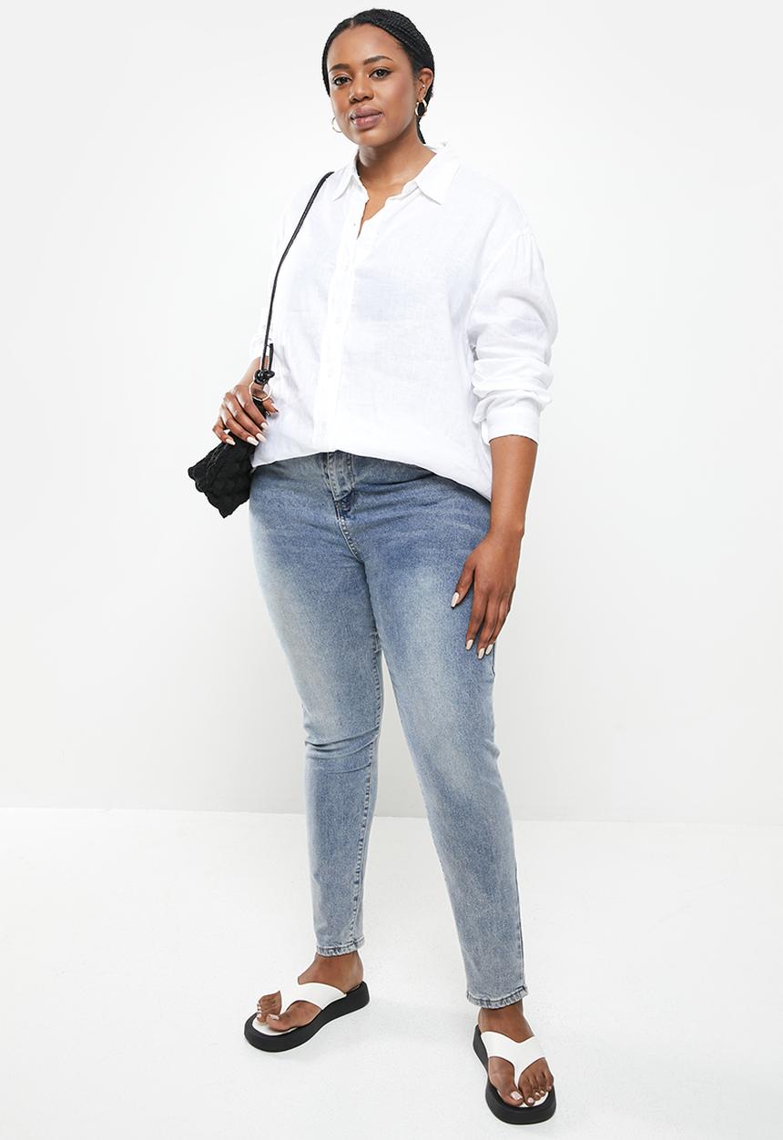 Me&B - Plus longer length long sleeve shirt - white