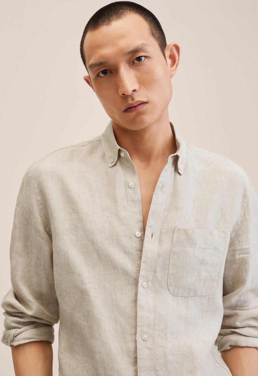 MANGO - Avispa linen shirt  - beige