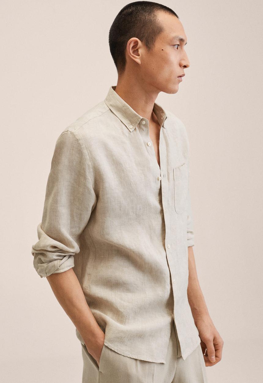 MANGO - Avispa linen shirt  - beige
