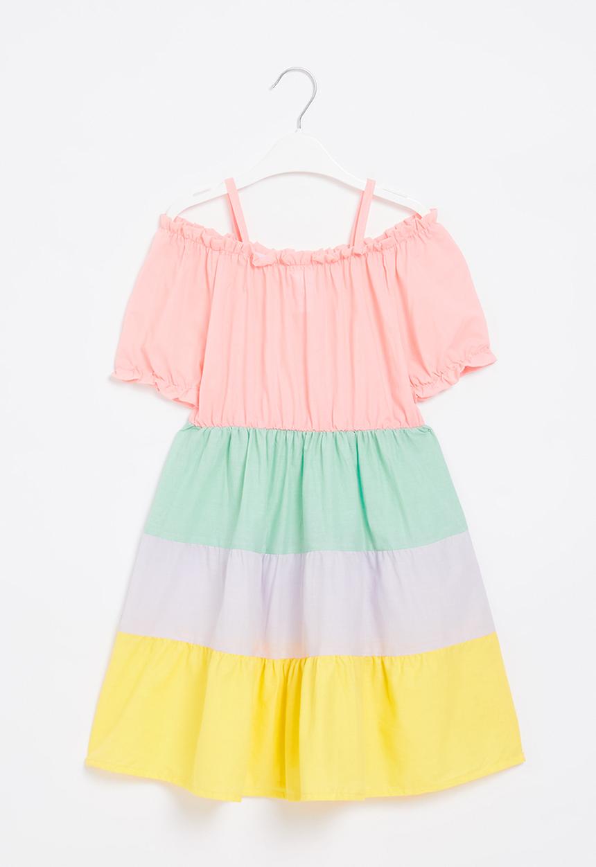 Pop Candy - Girls tiered dress with puff sleeve - multi
