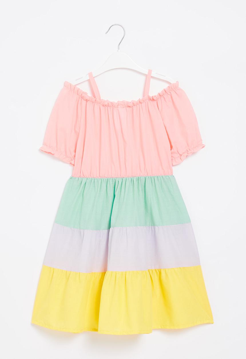 Pop Candy - Girls tiered dress with puff sleeve - multi