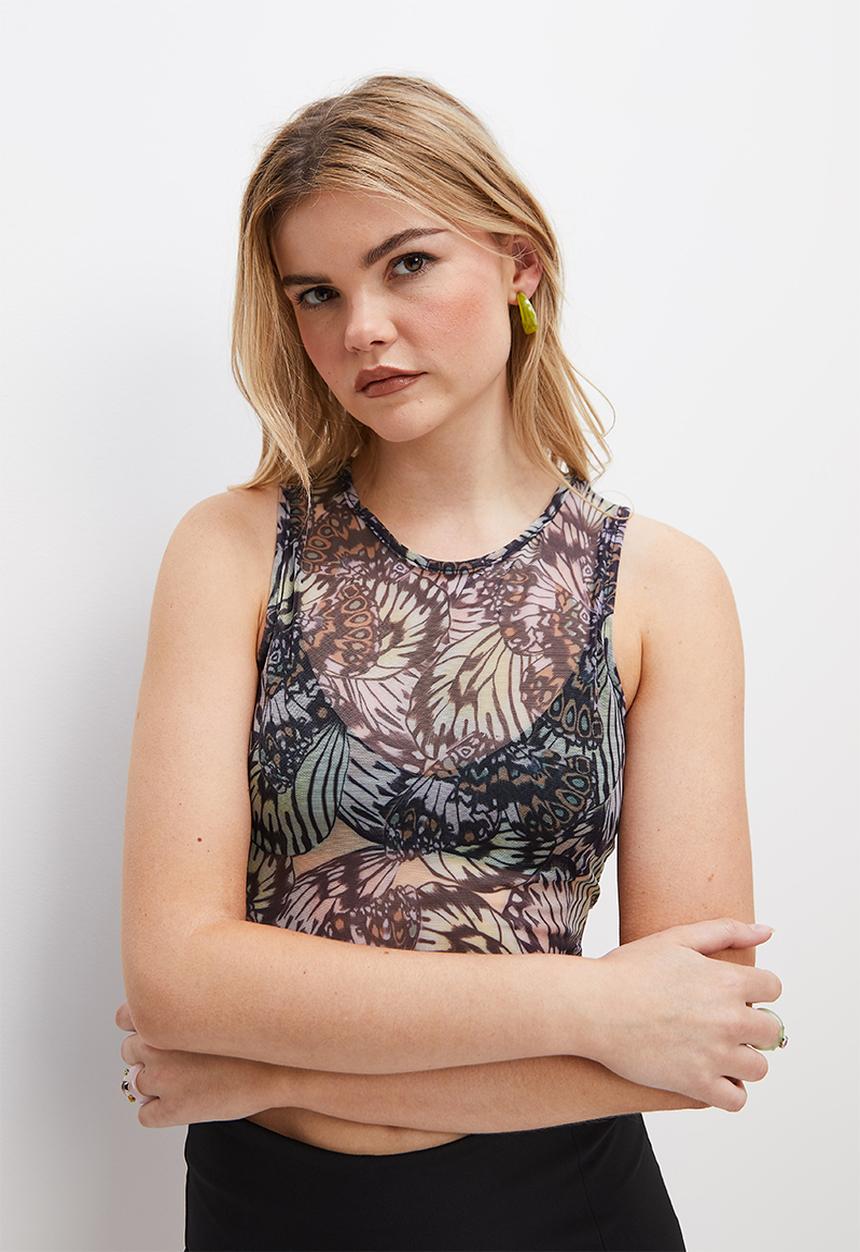 Blake - Printed mesh sleeveless top - butterfly print