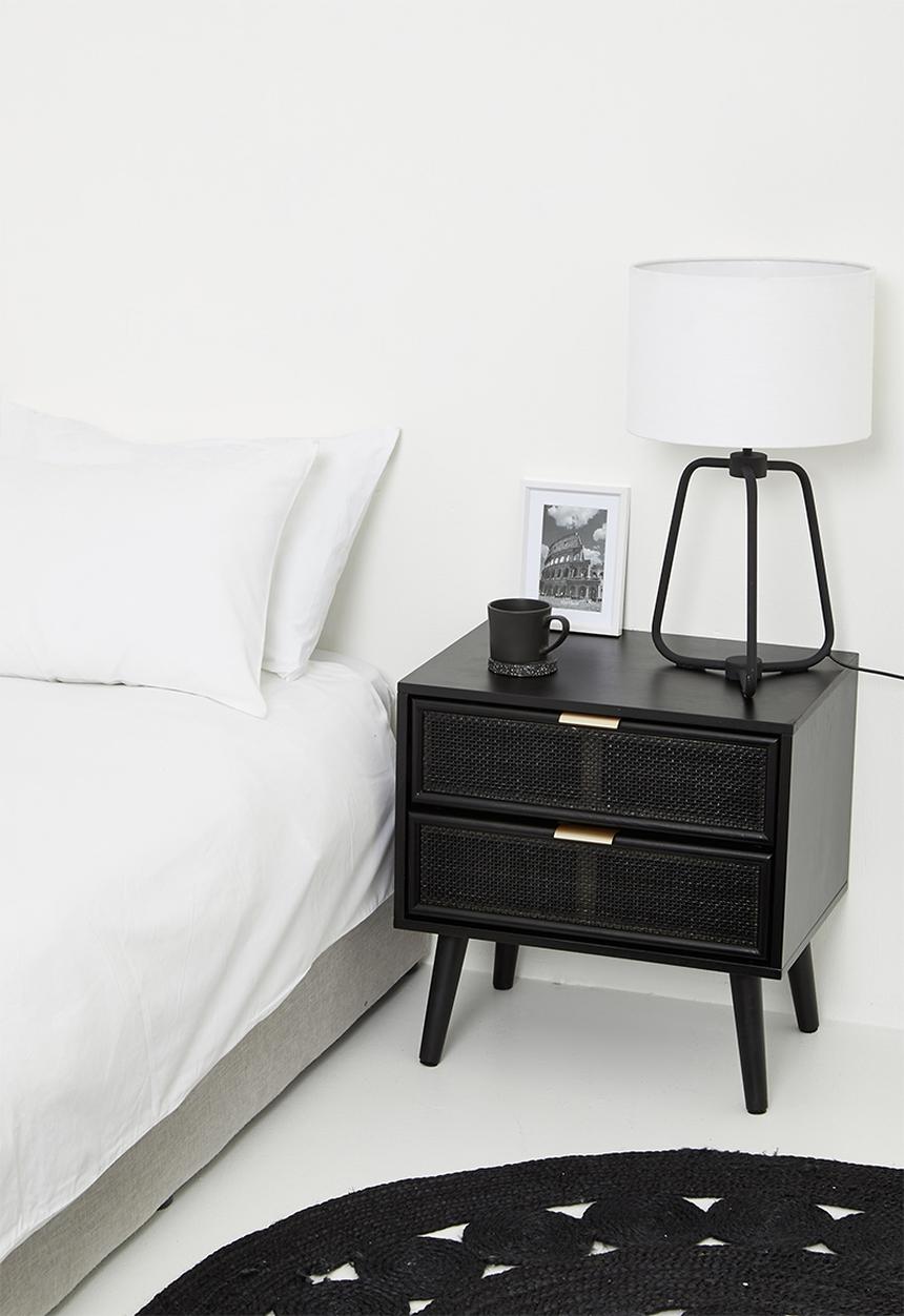 Sixth Floor - Rattan 2 drawer bedside table - black