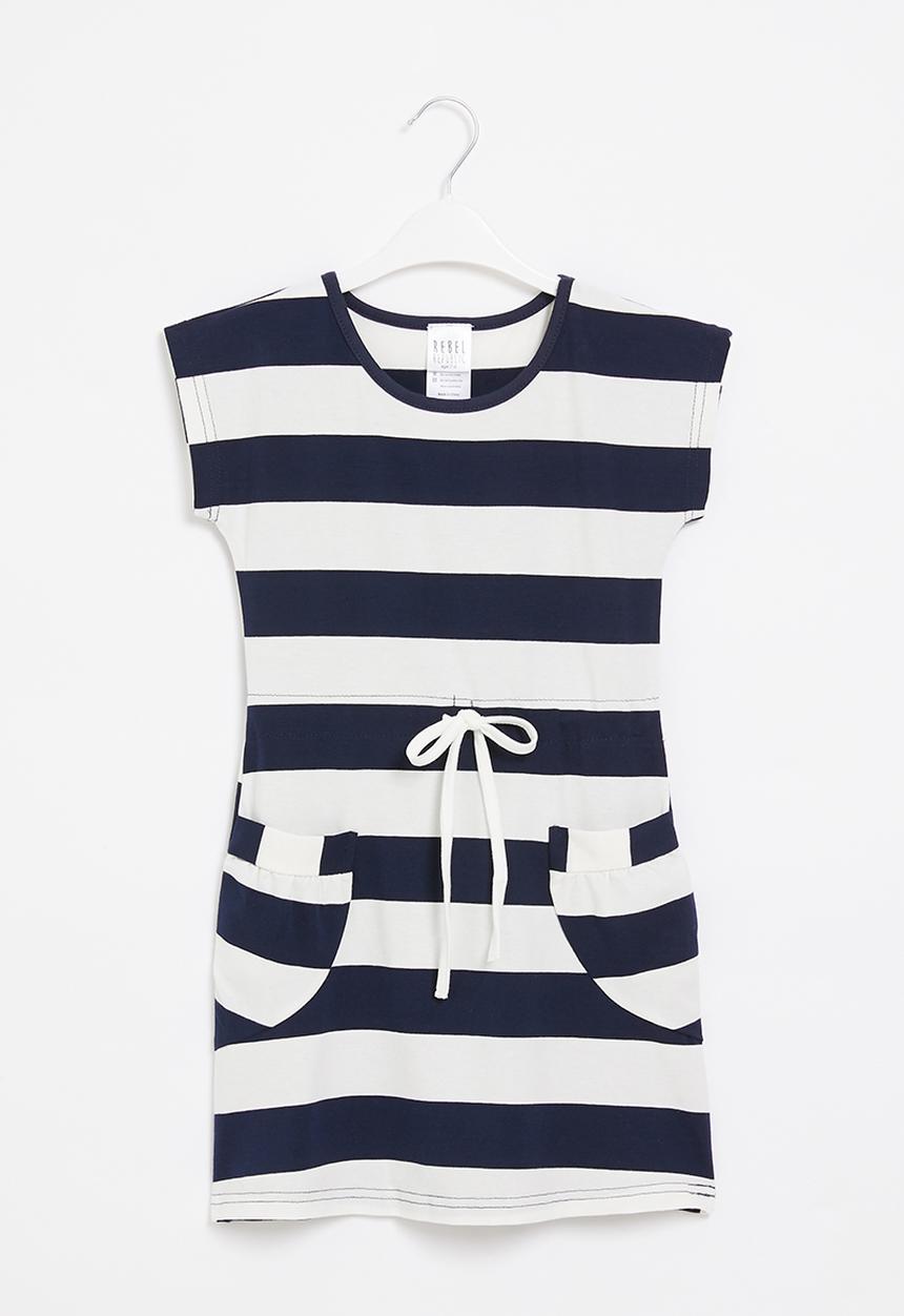 Rebel Republic - Girls stripe dress - navy & white 