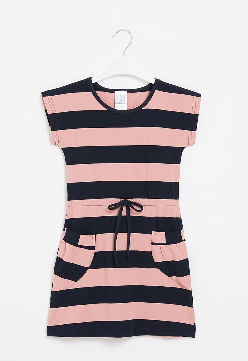 Rebel Republic - Girls stripe dress - pink & navy