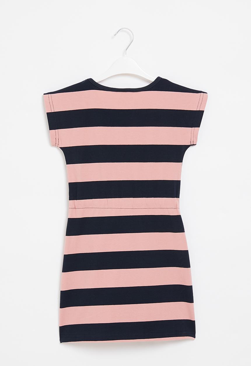 Rebel Republic - Girls stripe dress - pink & navy