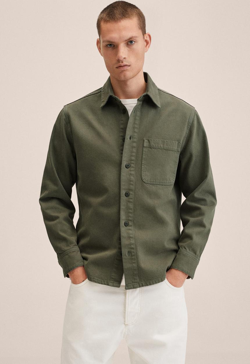 MANGO - Jazz denim pocket shirt - khaki