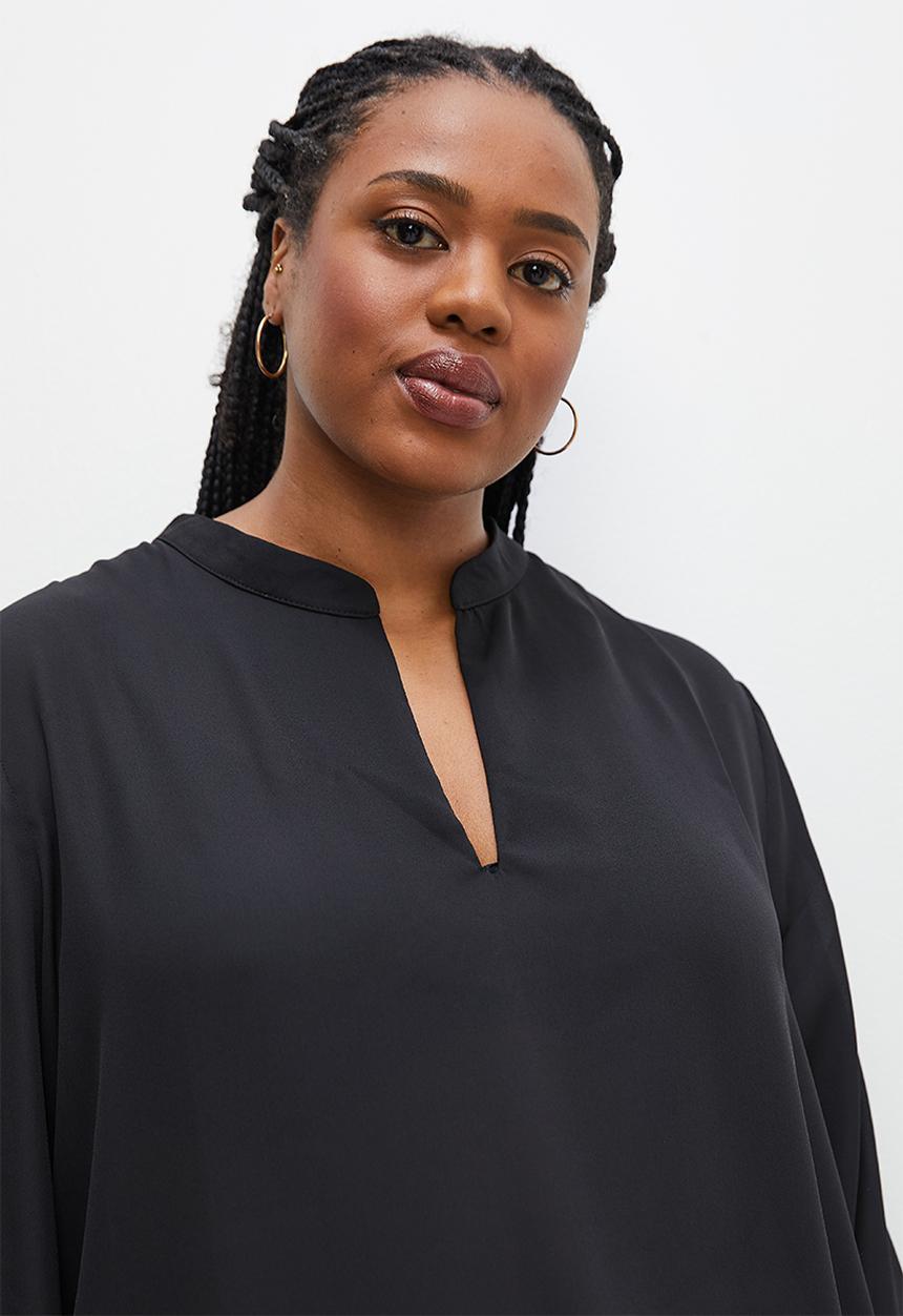 edit Plus - Longline mandarin collar blouse - black