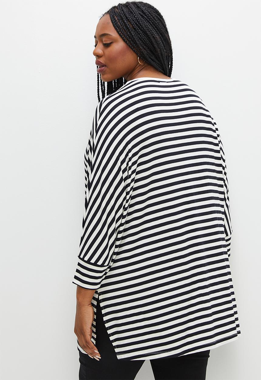 edit Plus - V-neck striped longline tee - black stripe