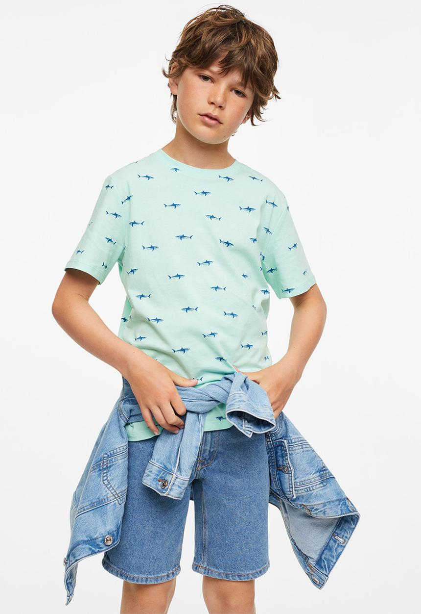 MANGO - T-shirt stamp - turquoise