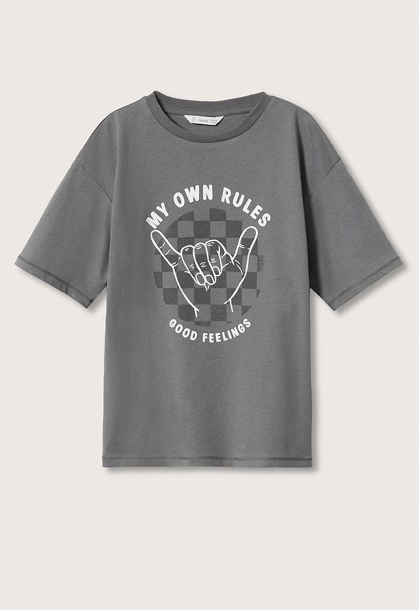 MANGO - T-shirt damero - charcoal