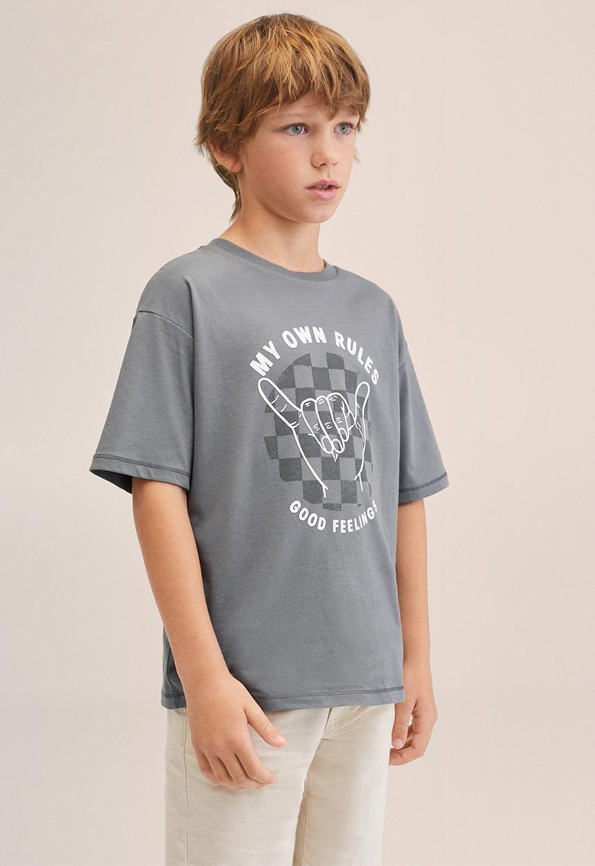 MANGO - T-shirt damero - charcoal