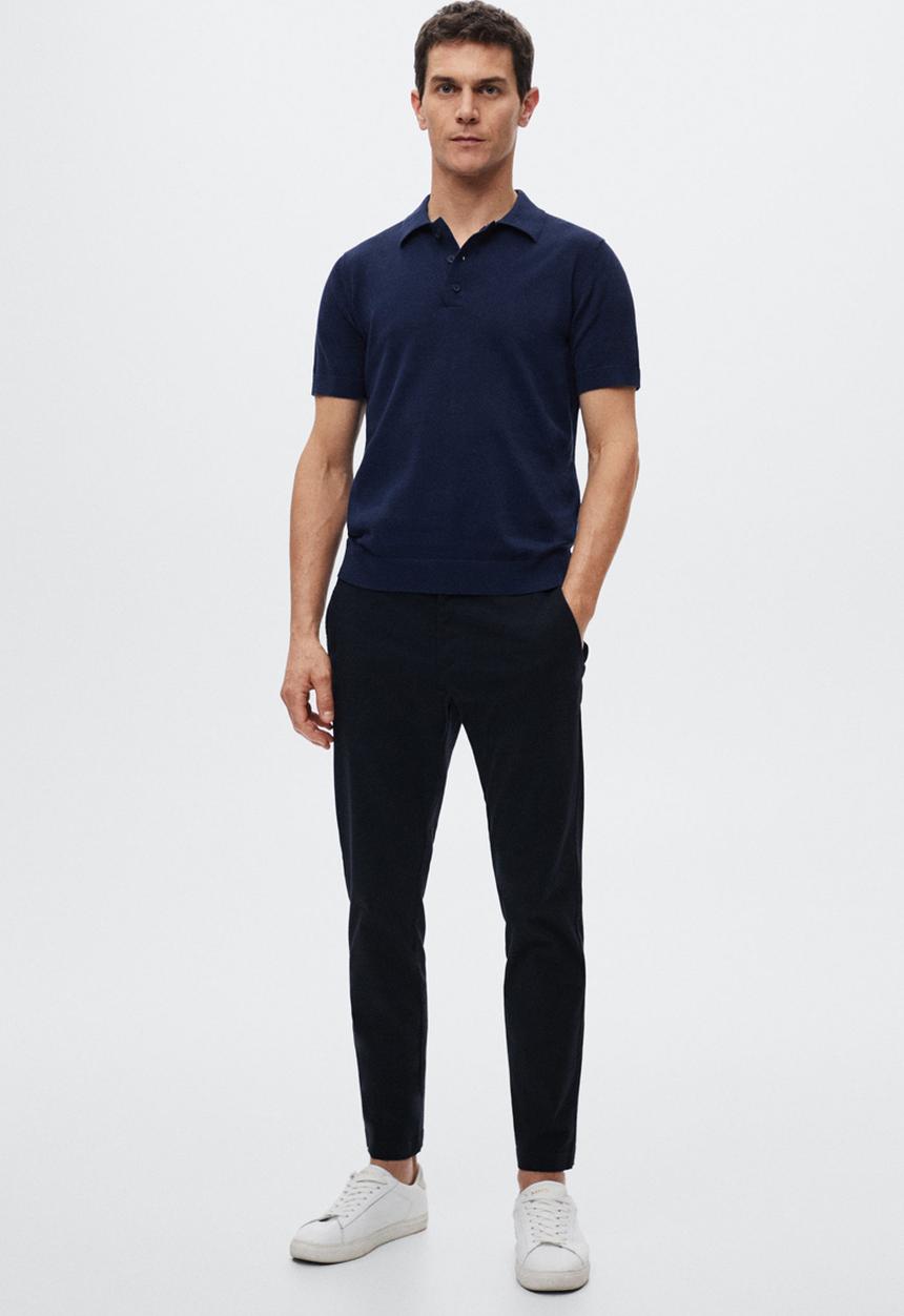 MANGO - Arraona cotton knit golfer  - navy