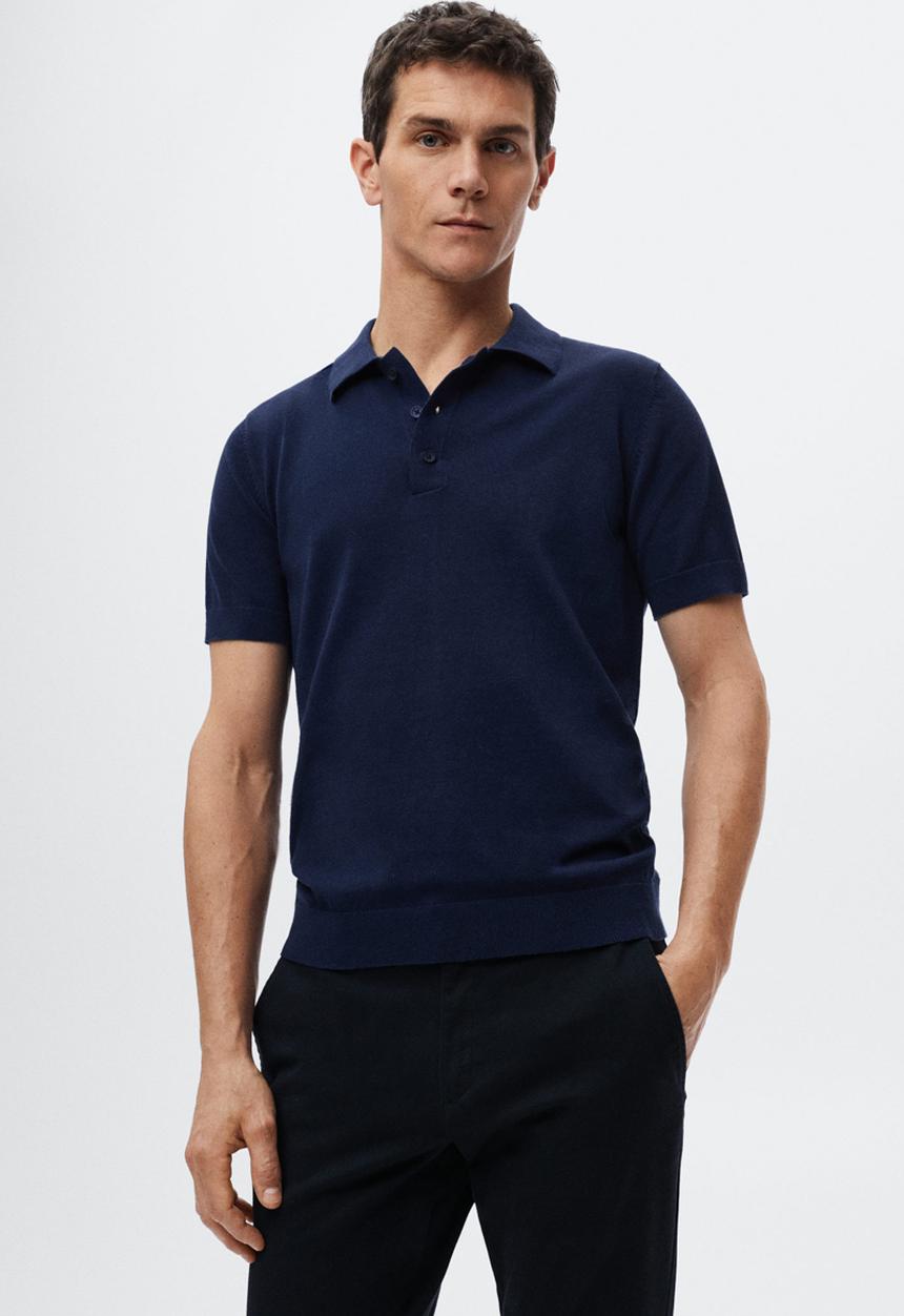 MANGO - Arraona cotton knit golfer  - navy