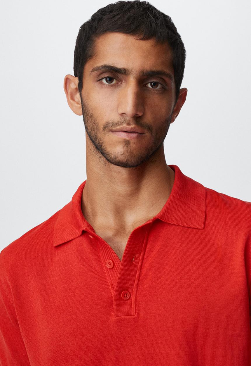 MANGO - Arraona cotton knit golfer - red